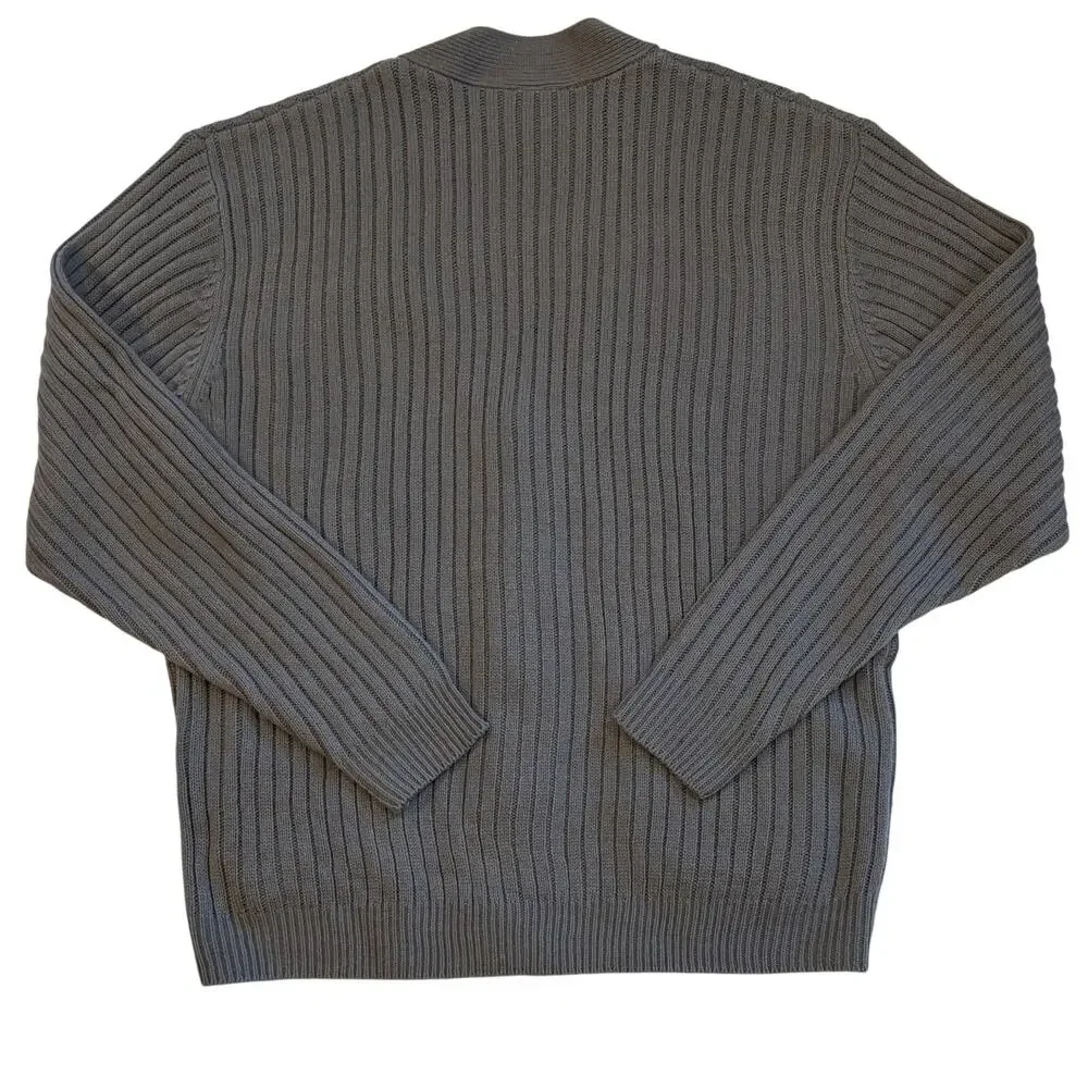 John Blair Sweater Mens Sz Large Gray Cardigan Cable Knit pockets Grandpa *READ*
